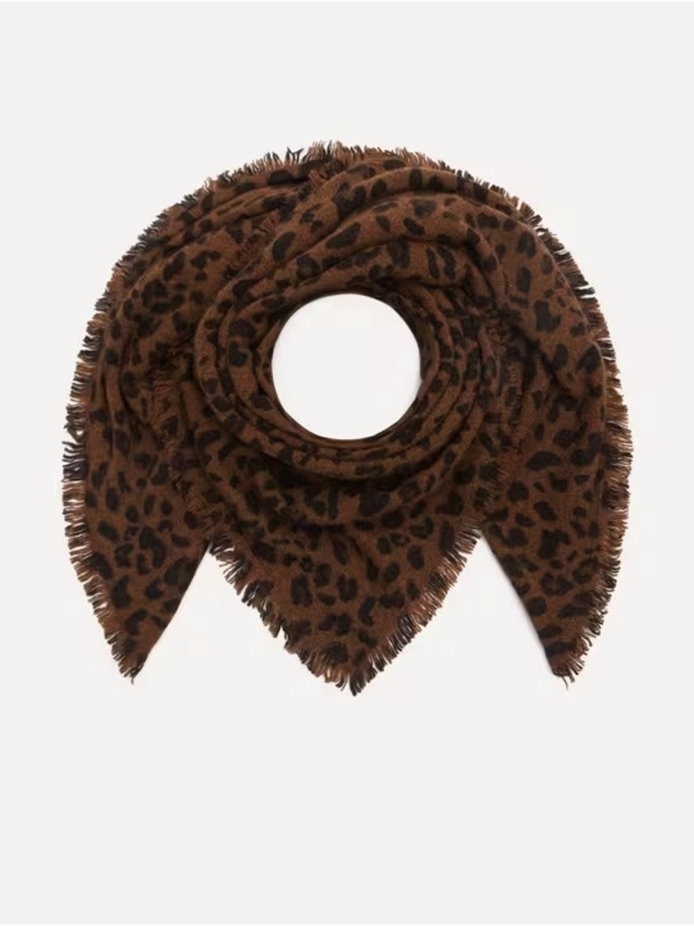 KUJTEN - Hachiko Leopard Printed Cashmere Bandana Scarf in Brown/Marron